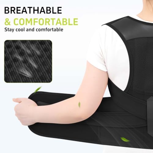Posture Corrector for Women and Men, Adjustable Back Brace Support with Dual Support Rods, Shoulder Straightener Posture Corrector for Rounded Shoulders, Upper Back Support Brace, Breathable Posture Trainer (Black, X-Large) - Image 4