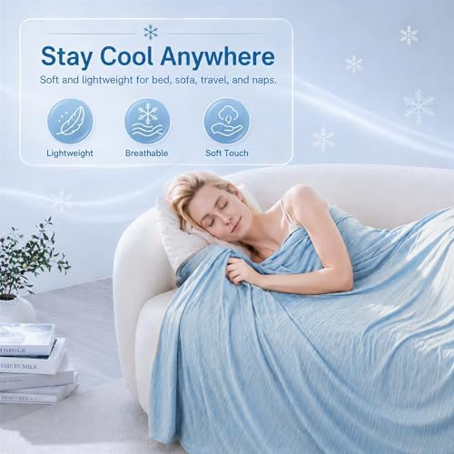 Twin XL Size Cooling Blanket for Hot Sleepers - Lightweight Breathable Cool Cold Blanket - Keep Cool for Night Sweats, Soft Thin Ice Blankets for Bed Couch Sofa, (Light Blue, 60"x90") - Image 2