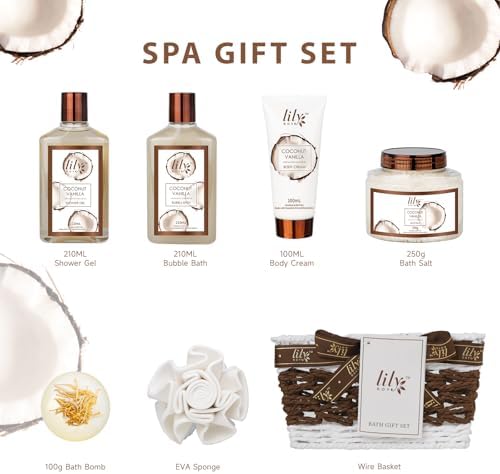 Coconut Vanilla Spa Gifts, 7Pcs Perfect Spa Gift Baskets for Women & Men - Image 2