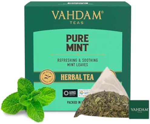 VAHDAM, Pure Mint Herbal Tea (15 Pyramid Tea Bags) Caffeine Free | Blend of Spearmint & Peppermint - Sweet & Minty | Resealable Ziplock Pouch by Unknown
