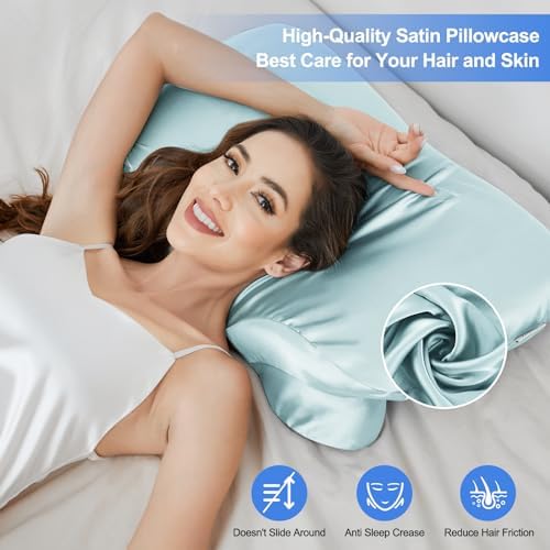 2 Pack Satin Pillowcase for Zelimun Cervical Pillow, Contour Pillow Case Cover, Soft Pillowcase Cover with Zipper (Light Blue) - Image 2