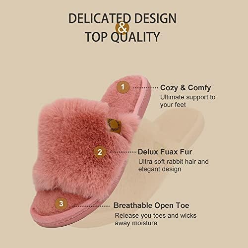 Onmygogo Indoor Slippers for Women Open Toe with Memory Foam, Soft Faux Fur Nonslip House Slippers - Image 4
