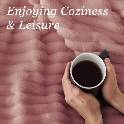 BEDELITE Ribbed Fleece Throw Blanket for Couch, Dusty Pink, 50"x60" - Image 5