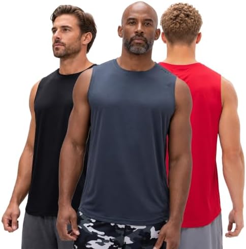 DEVOPS 3 Pack Sleeveless Men's Muscle Shirts Dry Fit Tank Top Gym by DEVOPS