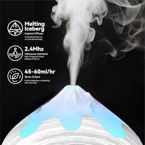 500ML Essential Oil Diffuser, Large Aromatherapy Diffuser with Remote Control, Air Diffusers for Home Office Room, Fragrance Humidifier with 7 Color LED & 2 Mist Mode, Glacier White - Image 2