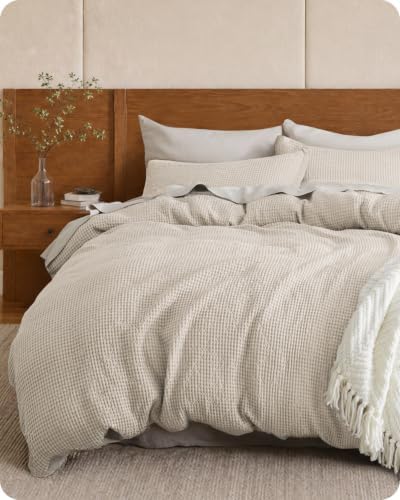 Bedsure PureWoven 100% Cotton Waffle Duvet Cover Set, 3 Pieces, Full, Beige by Unknown