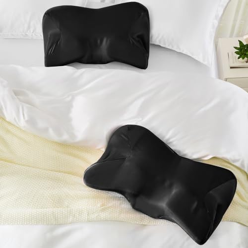 P Pothuiny Black Satin Cervical Pillow Case Cover 2-Pack with Zipper - Image 4