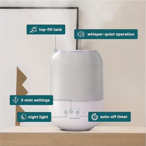 Homedics Ultrasonic Cool Mist Humidifier, Top-Fill 3L Water Tank - Image 3