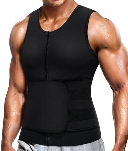 Wonderience Neoprene Sauna Suit for Men Waist Trainer Vest Zipper Body Shaper with Adjustable Tank Top by Wonderience