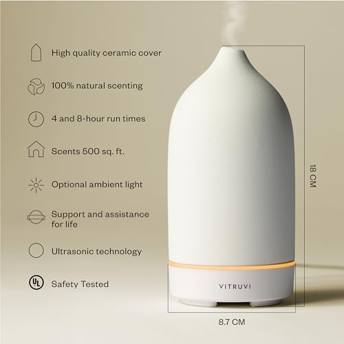 Vitruvi Stone Diffuser, Ceramic Ultrasonic Essential Oil Diffuser for Aromatherapy | Ceramic Diffuser, Diffusers for Home, Oil Diffuser, Housewarming Gift, Original Diffuser | White, 90ml Capacity - Image 2