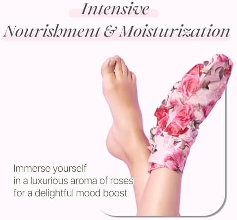 koelf Rose Petal Satin Foot Mask (5 Pairs) - Korean Skin Care, Nourishing & Moisturizing Socks, Rose Scented Foot Masks with Peptides, Collagen, Shea Butter & Urea for Soft, Smooth Feet - Image 2