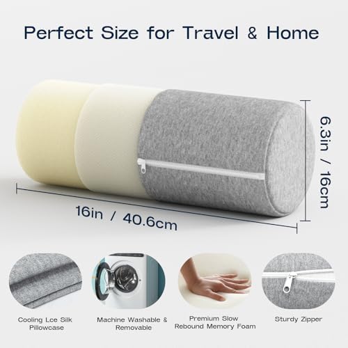 Neck Roll Cervical Pillow for Neck Pain Relief - Memory Foam Neck Pillow for Bed | Round Neck Pillows for Sleeping (Grey, Large - 6.0" H) - Image 3