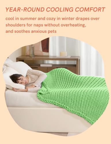 YnM Cooling Weighted Blanket, 100% Cotton Handmade Chunky Knitted Blanket, Weighted Lap, Breathable Heavy Blankets, Machine Washable Throw for Sleep or Home Decor (Green, 48x72 Inch, 12lbs) - Image 5