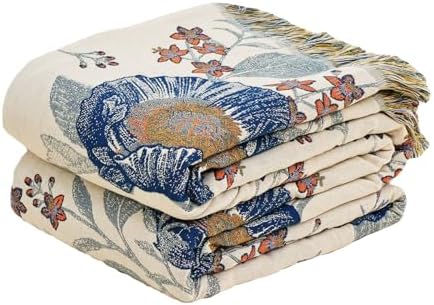 VANJOROY Boho Throw Blanket, 100% Organic Cotton Breathable Ultra Soft Bed Quilt Throw - All Season Floral Bird Butterfly Farmhouse Decor Blanket for Sofa Couch Chair and Gift. 80" x 90" by CHOOSEVANJOROYENJOYAMORECOMFORTABLEFEELING