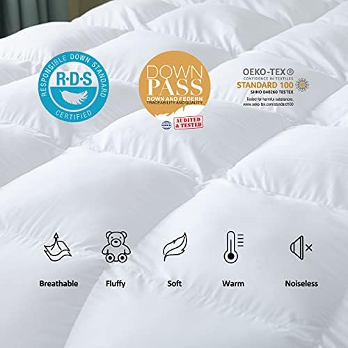 Luxurious All-Season Goose Down Feather Fiber Comforter Queen Size Duvet Insert, Premium White Solid Plain Design, Premium Baffle Box, 100% Egyptian Cotton, 70 oz Fill Weight - Image 6
