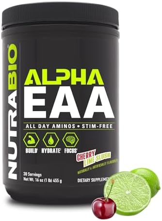 NutraBio Alpha EAA - All-Day Amino Acids for Muscle Growth and Hydration - Essential Amino Acids with Nootropics & Adaptogens- Full Spectrum EAA BCAA Powder - 30 Servings - Cherry Lime Slush by NutraBio