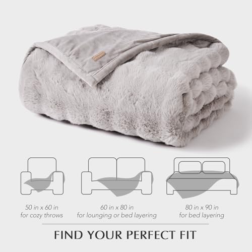EverGrace Faux Rabbit Fur Bubble Throw Blanket, 90"x90", Taupe - Image 7