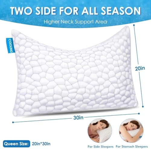 Side Sleeper Pillow for Adults, King Size Cooling Pillow for Neck and Shoulder Pain Relief, Adjustable Firm Soft Shredded Memory Foam Pillows for Side Back Stomach Sleepers, Bed Pillows for Sleeping - Image 2