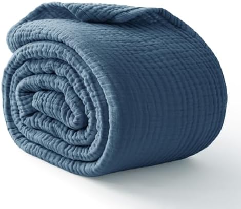 100% Cotton Muslin Blanket 50" x 60", Breathable and Lightweight Cotton Throw Blankets for Couch, Soft Cooling Summer Gauze Blanket for Adults All Season, Grayish Blue by Kozyhvn