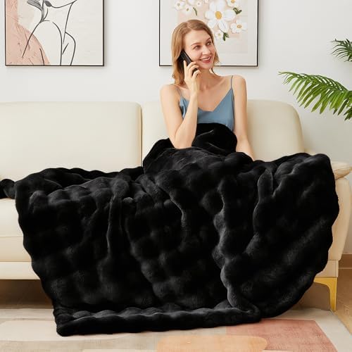 Latepis Soft Black Throw Blanket, Warm Cozy Faux Fur Throw Blanket for Couch, Plush Fluffy Fuzzy Blankets for Sofa and Bedroom, 50” x 60”, 860GSM - Image 6