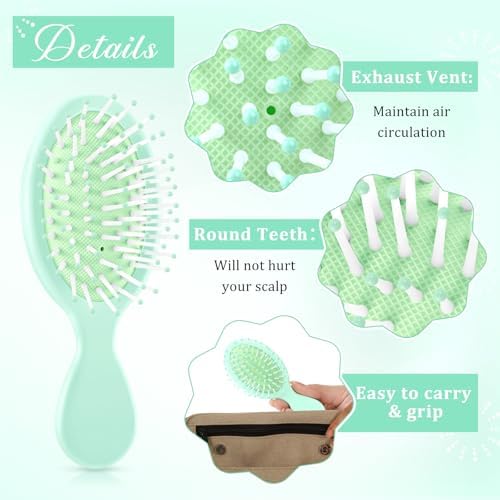 60 Pcs Sage Green Mini Hair Brushes Bulk for Team Gifts Soft Bristles Adds Shine Scalp Massage and Detangling Travel Hair Combing for Women Spa Party Favors Homeless - Image 3