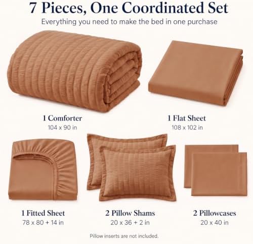 CozyLux King Size Comforter Set, 7 Pieces Pumpkin Seersucker Bed in a Bag - Image 2