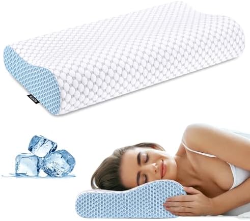 Cervical Pillow for Neck Pain Relief, Contour Memory Foam Pillows for Sleeping, Odorless Ergonomic Pillow Adjustable Orthopedic Cooling Pillow Bed Pillow Neck Support for All Sleepers (White & Blue) by Ylekto