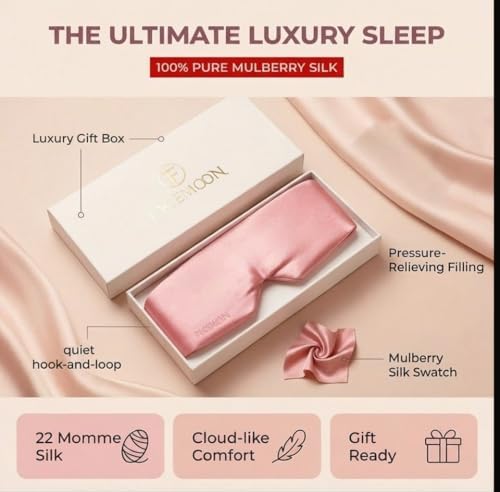 Mulberry Silk Sleep Mask for Women, 100% Blackout Eye Mask for Sleeping, Full Wrap Eye Cover with Adjustable Fit, Soft on Skin and Hair, 22 Momme Pink - Image 5
