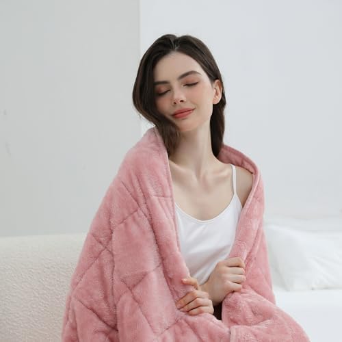 Weighted Blanket, Plush Fleece Blanket Ultra Soft - Fluffy Cozy Throw for Bed Couch Sofa, Warm Fuzzy Blanket for Adults (Pink, 60"x80" 20 lbs) - Image 6