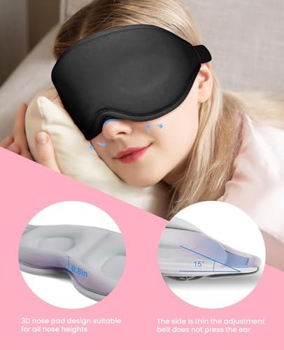 Sleep Mask for Side Sleeper Women Men, Light Blocking Eye Mask for Sleeping, 3D Contoured Cup Sleeping Mask for Zero Eye Pressure, with Adjustable Elastic Strap for Sleep Travel, Black - Image 2