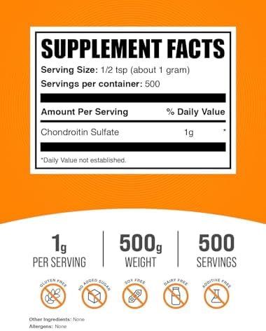 BulkSupplements.com Chondroitin Sulfate Powder - Chondroitin Sulfate Supplement, for Joint Support - Gluten Free, 1g per Serving, 500g (1.1 lbs) (Pack of 1) - Image 2