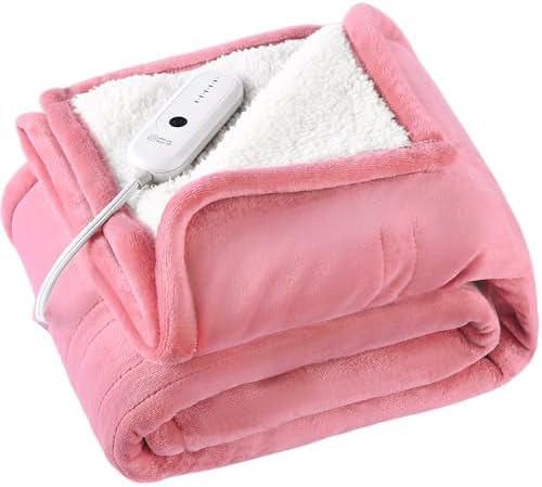 ESTINGO Heated Throw Blanket, Electric Blanket Throw Size with 4 Hours Auto Off & 5 Heating Levels, 50"x60" Electric Heated Blanket with ETL & FCC Certification for Home Office, Light Pink by ESTINGO-EnjoyToastyWarm
