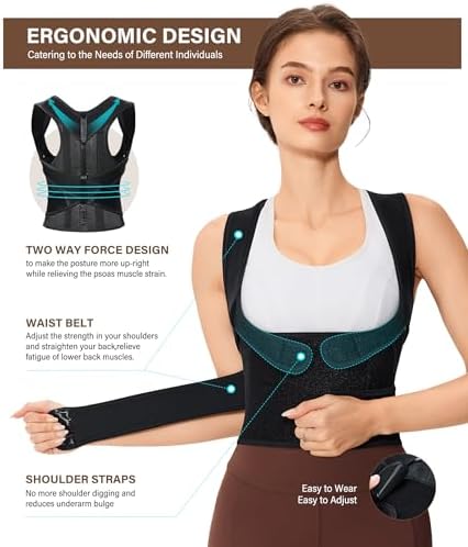 URSEXYLY Back Brace Posture Corrector for Women Breathable Posture Brace Back Adjustable Full Back Support,Upper and Lower Back Pain Relief(X-Large,Black) - Image 5