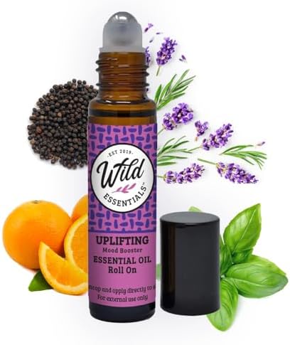 Wild Essentials Uplifting Essential Oil Roll On, 10ml, Perfume, Mood Booster, Made with Organic Jojoba Oil, Ready to Use, Moisturizer, All Natural by WildEssentials