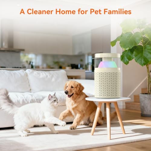 AIRROMI Pet Air Purifier for Home & Bedroom, HEPA Activated Carbon Filter, Removes Pet Dander & Odor, Allergies, Smoke, Hair, Night Light, Fragrance Sponge, Up to 658 ft², A2002 yellow - Image 3
