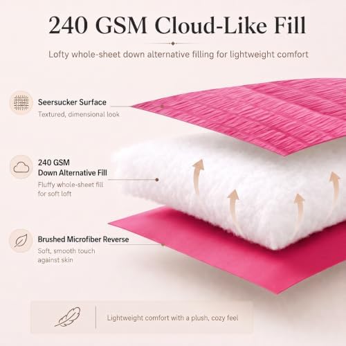 CozyLux Queen Comforter Set, 7 Pieces Hot Pink Seersucker Bed in a Bag - Image 3