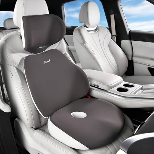 FLORICH Car Seat Cushion & Lumbar Support Pillow & Car Neck Pillow, Ergonomic Memory Foam Driving Seat Cushions for Back & Sciatica Pain Relief, Non-Slip Cushion for Car, Office Chair,Wheelchair-Gray by FLORICH