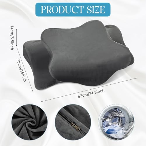 Hahafelt Cervical Neck Pillow Case Plush with Zipper, Dark Gray, Queen Size - Image 2
