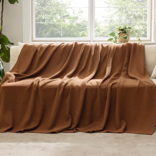 Bedsure 100% Cotton Blanket, Herringbone Weave, Throw XL, Burnt Orange - Image 7