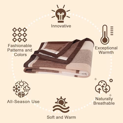 YOUR MOON 100% Wool Blanket, Medium Weight, Twin 66 x 90 in, Coffee - Image 3