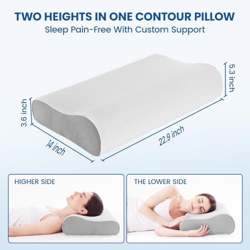 Memory Foam Pillow with Cooling Cover, Adjustable Cervical Neck Pillow, for Side, Back & Stomach Sleepers, Non-Sagging Neck Support Pillow, for Neck and Shoulder Pain Relief, Standard(Grey) - Image 3
