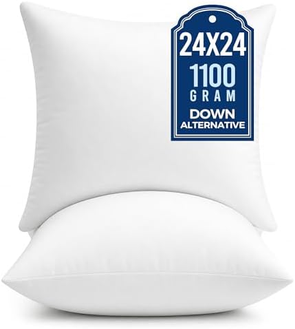 puredown® 24x24 Pillow Inserts, 2 Pack Fluffy Plush Throw Pillow Inserts Filled with Plump Stuffer, Square Decorative Pillows for Couch, Sofa, Bed and Home Decor by Puredown