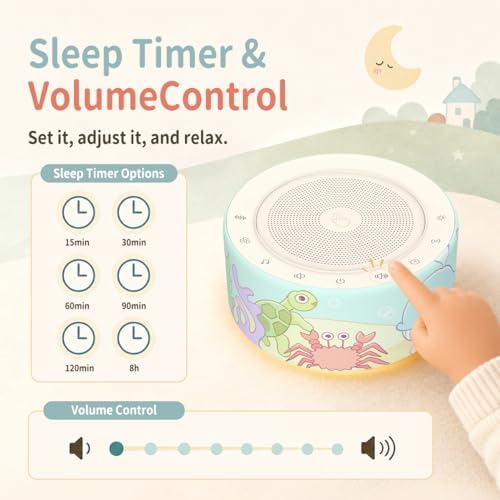 Kipcush White Noise Machine for Baby & Adults, Sleep Sound Machine with 30 Soothing Sounds, 8-Color Night Light, Memory Function, White Noise for Sleeping, Nursery, Office, Travel, Relaxation - Image 5