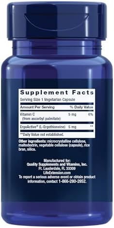 Life Extension Essential Youth L-Ergothioneine – Promotes Longevity & Healthy Aging – Gluten-Free – Non-GMO – Vegetarian – 5 mg – 30 Vegetarian Capsules - Image 2