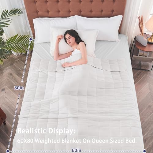 yescool Weighted Blanket for Adults (25 lbs, 60" x 80", White) Cooling Heavy Blanket for Sleeping Perfect for 240-260 lbs, Queen Size Breathable Blanket with Premium Glass Bead, Machine Washable - Image 2