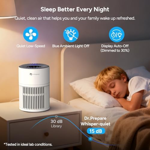 Dr.Prepare Air Purifiers for Bedroom - Covers Up to 1075 ft² - H13 HEPA Washable Filter with 15 dB Sleep Mode & Night Light, 360°Air Inlet, 3 Timer - Quiet Air Cleaner For Pets, Home, Office,Baby Room - Image 5