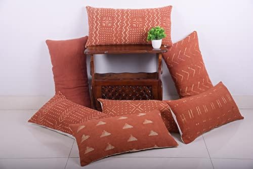 Trade Star Decorative Lumbar Mudcloth Pillow Cover Handmade Throw Pillow Cover Pillow Shams Handwoven Pillow Case 100% Cotton Pillow Cover for Bed Decor Living Room (Rust Snow 12X24 INCHES) - Image 6