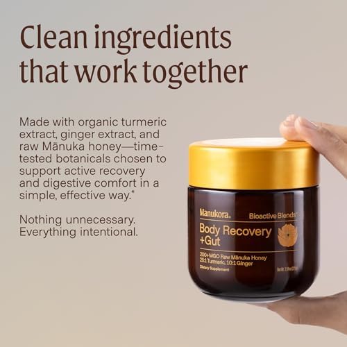 Manukora Body Recovery + Gut, Turmeric & Ginger, Raw Manuka Honey, 225g - Image 3