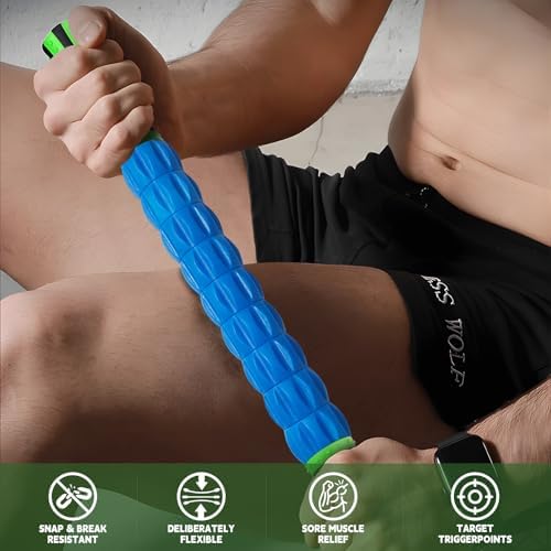Massage Roller Stick,Muscle Roller Stick for Athletes,Liposuction Massage Roller for Lymphatic Drainage, for Relief Muscle Soreness,Trigger Points,Help Runner Legs,Back Recovery(Green & Blue) - Image 2