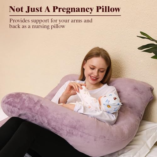 Chilling Home Pregnancy Pillow, U Shape Pregnancy Pillows for Sleeping, 55in Body Pillow for Sleeping, Body Pillows for Adults, Maternity Pillow, Velvet Removable Cover, Pink - Image 5
